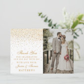 Vintag Glam Gold Confetti Wedding Foto Dankeskarte (Stehend Vorderseite)