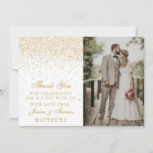 Vintag Glam Gold Confetti Wedding Foto Dankeskarte