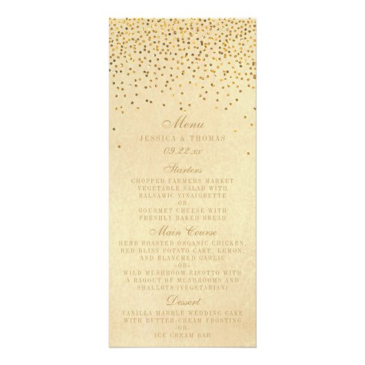 Vintag Glam Gold Confetti Wedding Menü (Vorne)