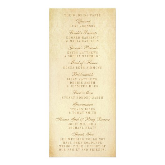 Vintag Glam Gold Damask Hochzeitsprogramm Werbekarte (Hinten)