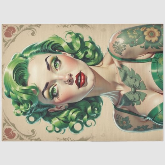 Vintag Glam Green Emerald Button Up Decoupage Seidenpapier (Vorderseite)