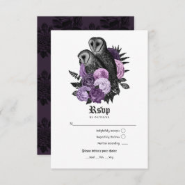 Vintag Glam Lila Owls Gothic Wedding RSVP Karte