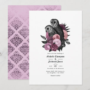 Vintag Glam Mauve Owls Gothic Wedding Einladung