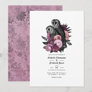 Vintag Glam Mauve Owls Gothic Wedding QR Code Einladung