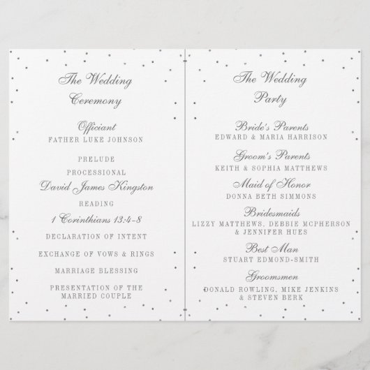Vintag Glam Silver Confetti Hochzeitsprogramme (Rückseite)