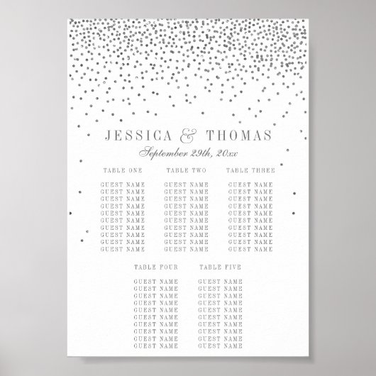 Vintag Glam Silver Confetti Hochzeitstabelle Poster (Vorne)