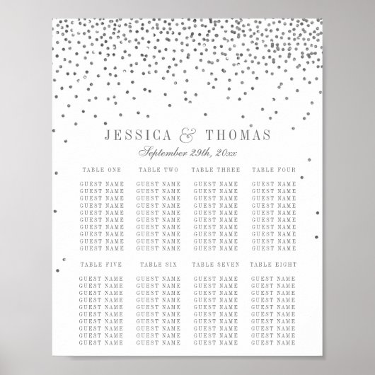 Vintag Glam Silver Confetti Hochzeitstabelle Poster (Vorne)