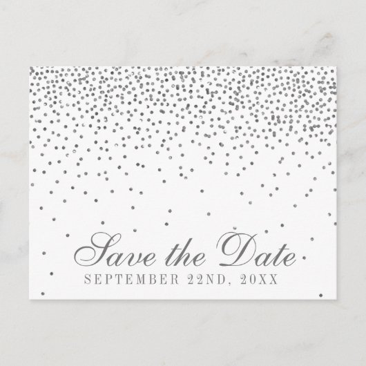 Vintag Glam Silver Confetti Save the Date Ankündigungspostkarte (Vorderseite)
