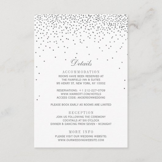 Vintag Glam Silver Confetti Wedding Begleitkarte (Vorderseite)