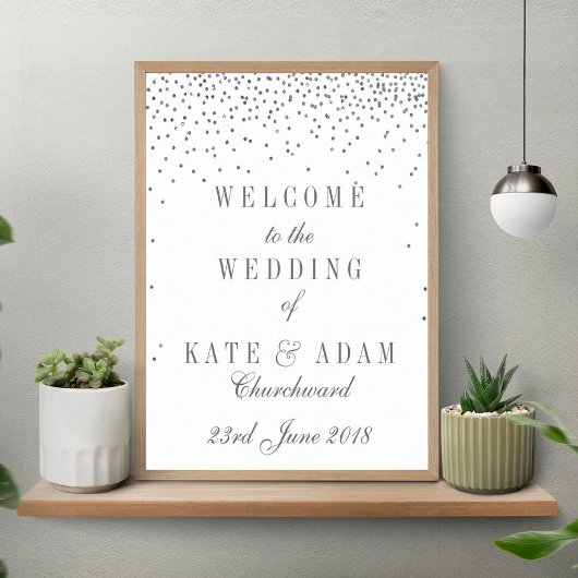 Vintag Glam Silver Confetti Wedding Begrüßungszeic Poster