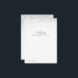 Vintag Glam Silver Confetti Wedding Collection Hinweiskarte<br><div class="desc">Fügen Sie Ihrer Hochzeit eine Touch Glanz mit diesen silbernen Konfetti-Ratenkarten hinzu. Das schlichte, aber stilvolle Design ermöglicht es Ihren Gästen, sich einen Ratschlag zu schreiben, damit Sie in den nächsten Jahren behalten und lesen können. Die Formulierung ist leicht zu personalisieren, sodass diese Karten schnell in Ratenkarten für Brautpartys, Verlobungen,...</div>