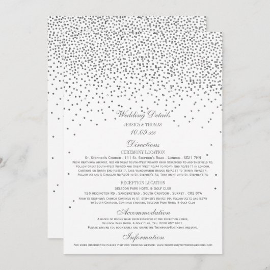 Vintag Glam Silver Confetti Wedding Detail Cards Einladung (Vorne/Hinten)