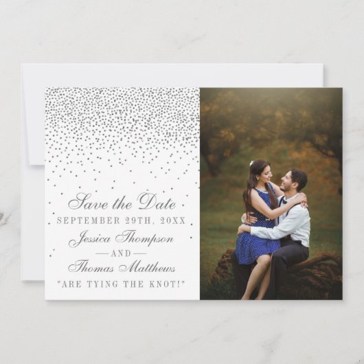 Vintag Glam Silver Confetti Wedding Foto Save The Date (Vorderseite)