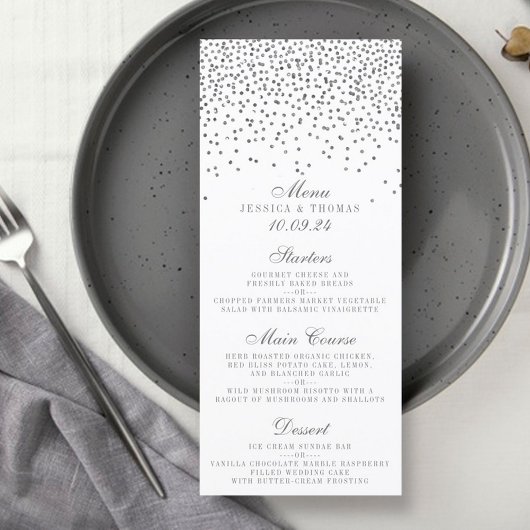 Vintag Glam Silver Confetti Wedding Karten