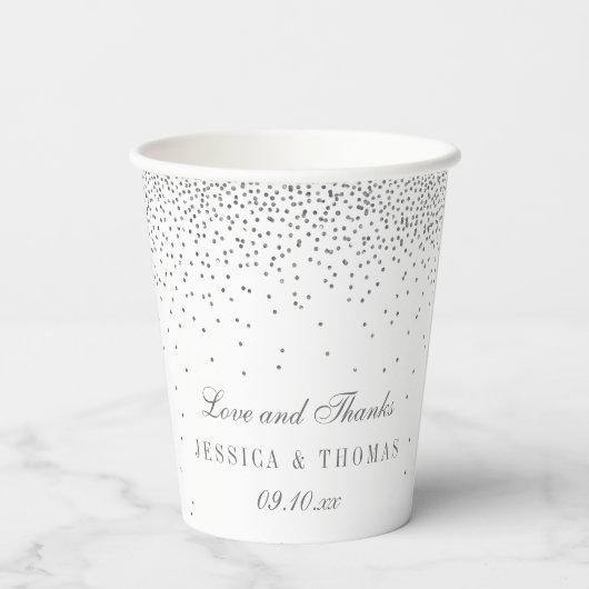 Vintag Glam Silver Confetti Wedding Pappbecher (Rückseite)