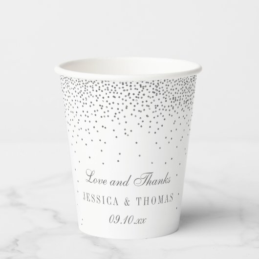 Vintag Glam Silver Confetti Wedding Pappbecher (Vorderseite)