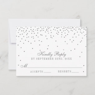 Vintag Glam Silver Confetti Wedding RSVP Cards