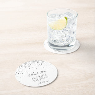 Vintag Glam Silver Confetti Wedding Runder Pappuntersetzer