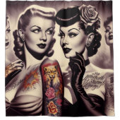 Vintag Glam Tattoo Pinups Duschvorhang (Vorderseite)