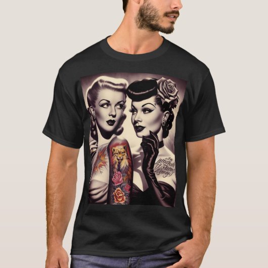Vintag Glam Tattoo Pinups T-Shirt (Vorderseite)