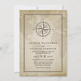 Vintag Globe Nautical Compass Hochzeitseinladungen Einladung