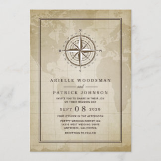 Vintag Globe Nautical Compass Hochzeitseinladungen Einladung