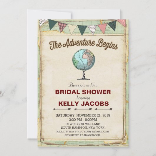 Vintag Globe Travel Bridal Dusche Einladung (Vorderseite)