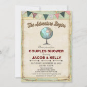 Vintag Globe Travel Couples Dusche Einladung (Vorderseite)