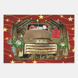 Vintag GMC Truck Frosty the Snowman Weihnachtslauf Geschenkpapier Set