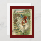 Vintag Gnome Rides Rooster Fantasy Feiertagskarte (Vorne/Hinten)