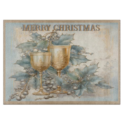 Vintag Goblets Frohe Weihnachtsmonogramm | Schneidebrett (Vorderseite)