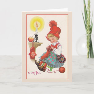 Vintag God Jul Scandinavian Christmas Card Feiertagskarte