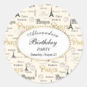 Vintag Gold Black Paris Eiffelturm Geburtstag Runder Aufkleber (Vorderseite)