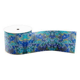 Vintag Gold Blue Japanisch Kimono Blume Ripsband