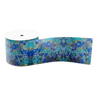 Vintag Gold Blue Japanisch Kimono Blume Ripsband