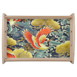 Vintag Gold Blue Japanisch Kimono Blume Serviertablett