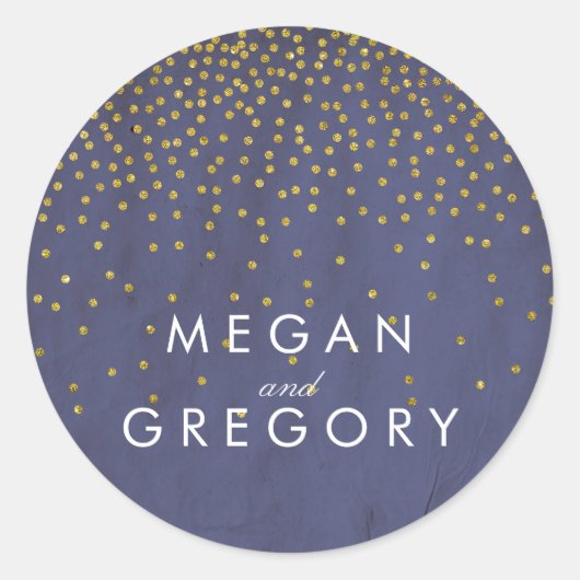 Vintag Gold Confetti Navy Hochzeit Runder Aufkleber (Vorderseite)
