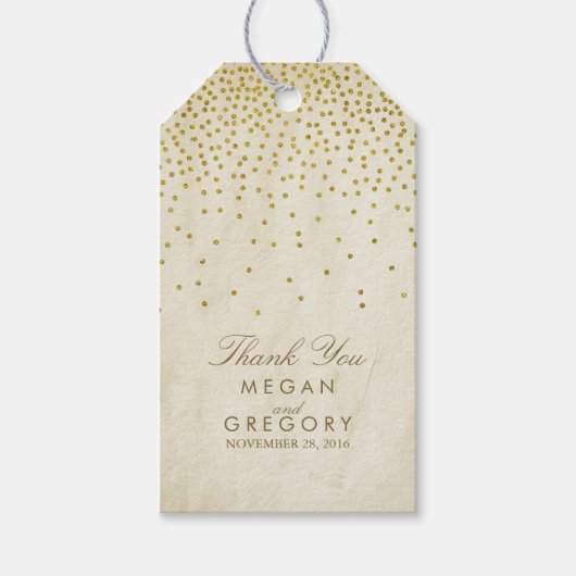 Vintag Gold Confetti Wedding Geschenkanhänger (Vorderseite)