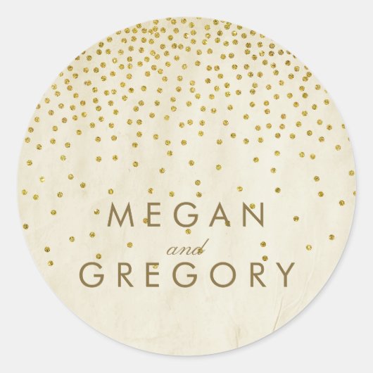 Vintag Gold Confetti Wedding Runder Aufkleber (Vorderseite)