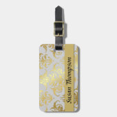 Vintag Gold Damask Ribbon Gepäckanhänger (Vorderseite vertikal)