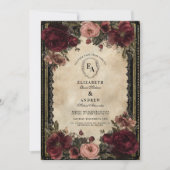 Vintag Gold Filigree und Crimson Petals Einladung (Vorderseite)