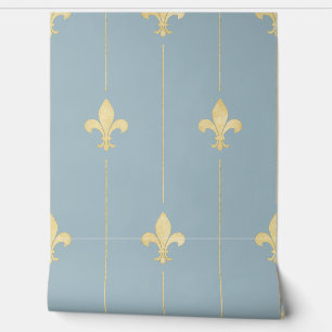 Vintag Gold Fleur-de-Lis Dusky Blue Tapete