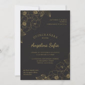 Vintag Gold Floral Quinceanera Einladung (Vorderseite)
