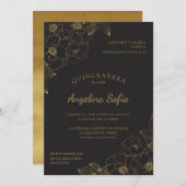 Vintag Gold Floral Quinceanera Einladung (Vorne/Hinten)