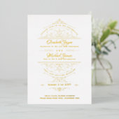 Vintag GOLD FOIL Klassische Verzierte Hochzeit Folieneinladung (Stehend vorne)