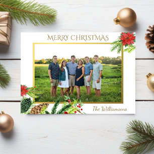 Vintag Gold Frohe Weihnachts-Botanicals-Foto Feiertagskarte