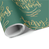Vintag Gold Frohe Weihnachtskalligrafie Grün Geschenkpapier (Rolleneckpunkt)