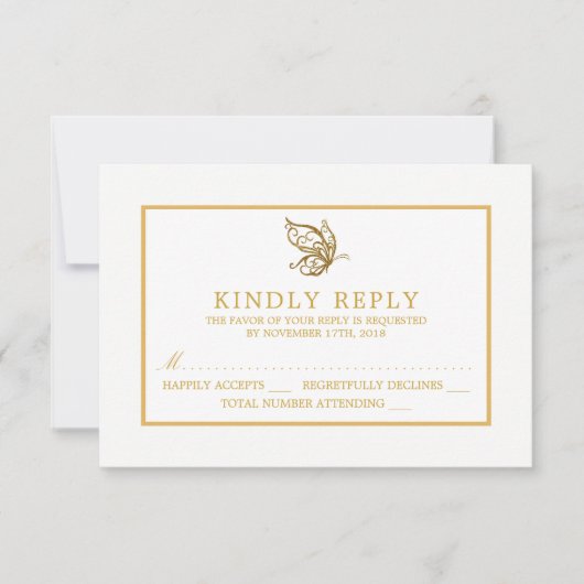 Vintag Gold Glitzer Butterfly Wedding RSVP Karte (Vorderseite)