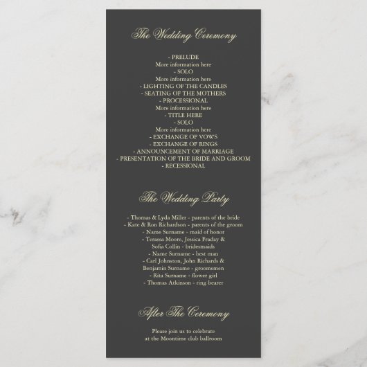 Vintag Gold Glitzer Confetti Hochzeitsprogramme Programm (Rückseite)