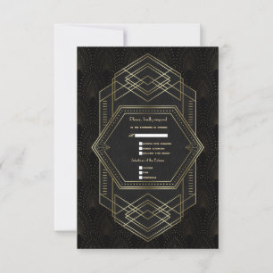 Vintag Gold Great Gatsby 20s Wedding RSVP Karte